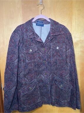 Jones New York Paisley Stretch Jacket in Burgundy and Navy